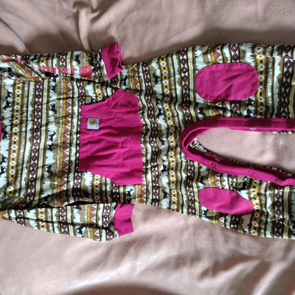 Carhartt Baby Onesie with Pink and Brown Pattern
